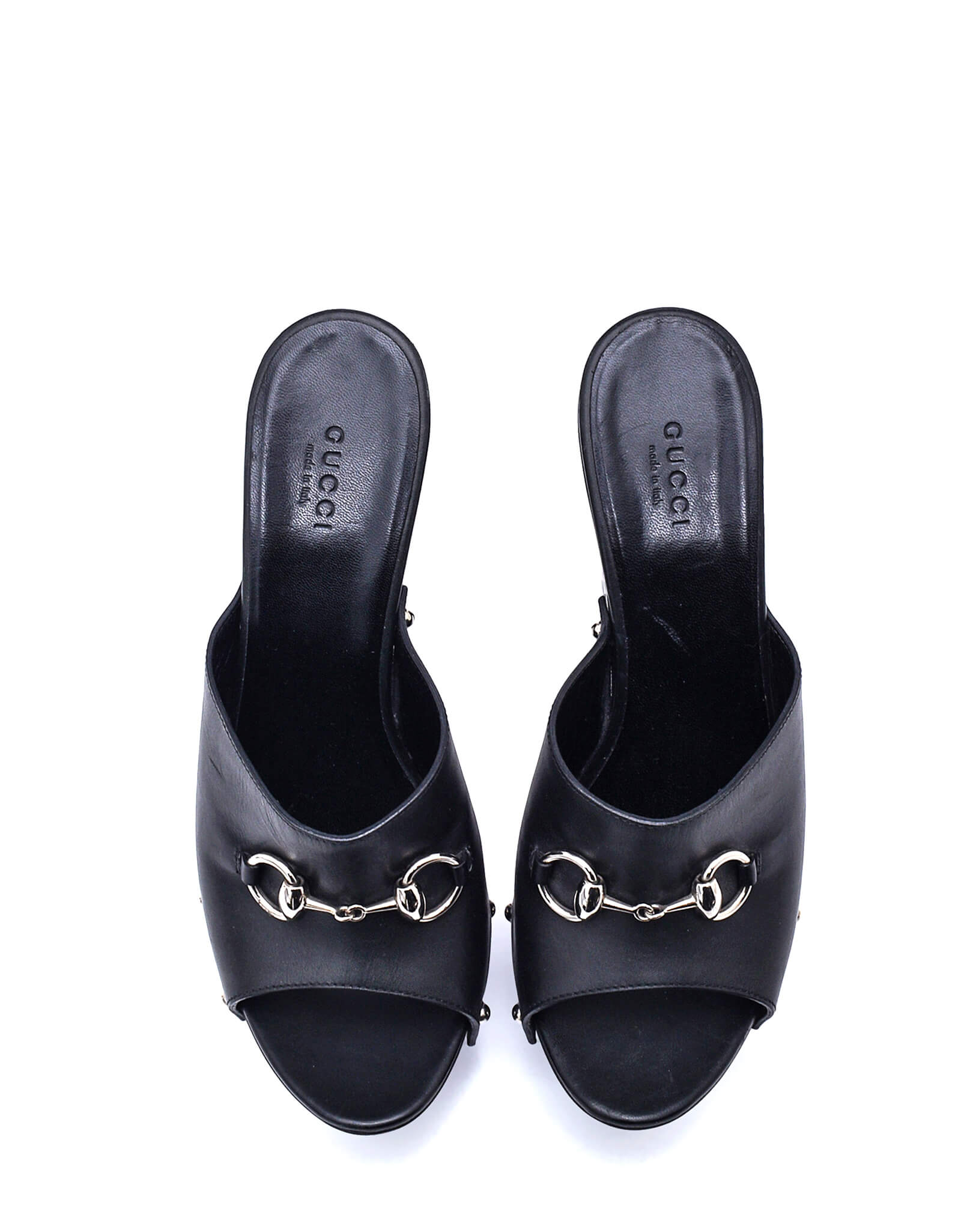 Gucci- Black Leather Horsebit Heel Clogs / 39.5